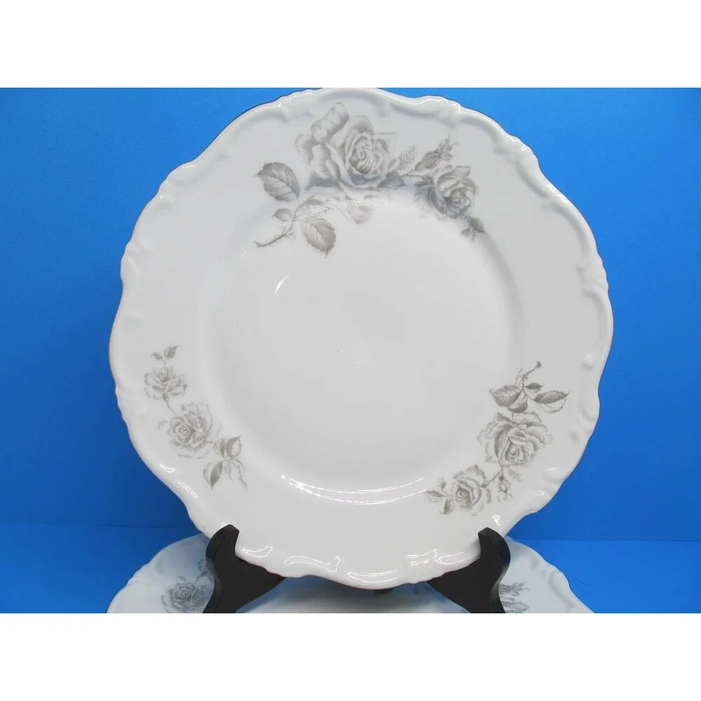 Damask Hertel Jacob Bavaria Germany Dinner Plates Gold Trim Bundle of  5